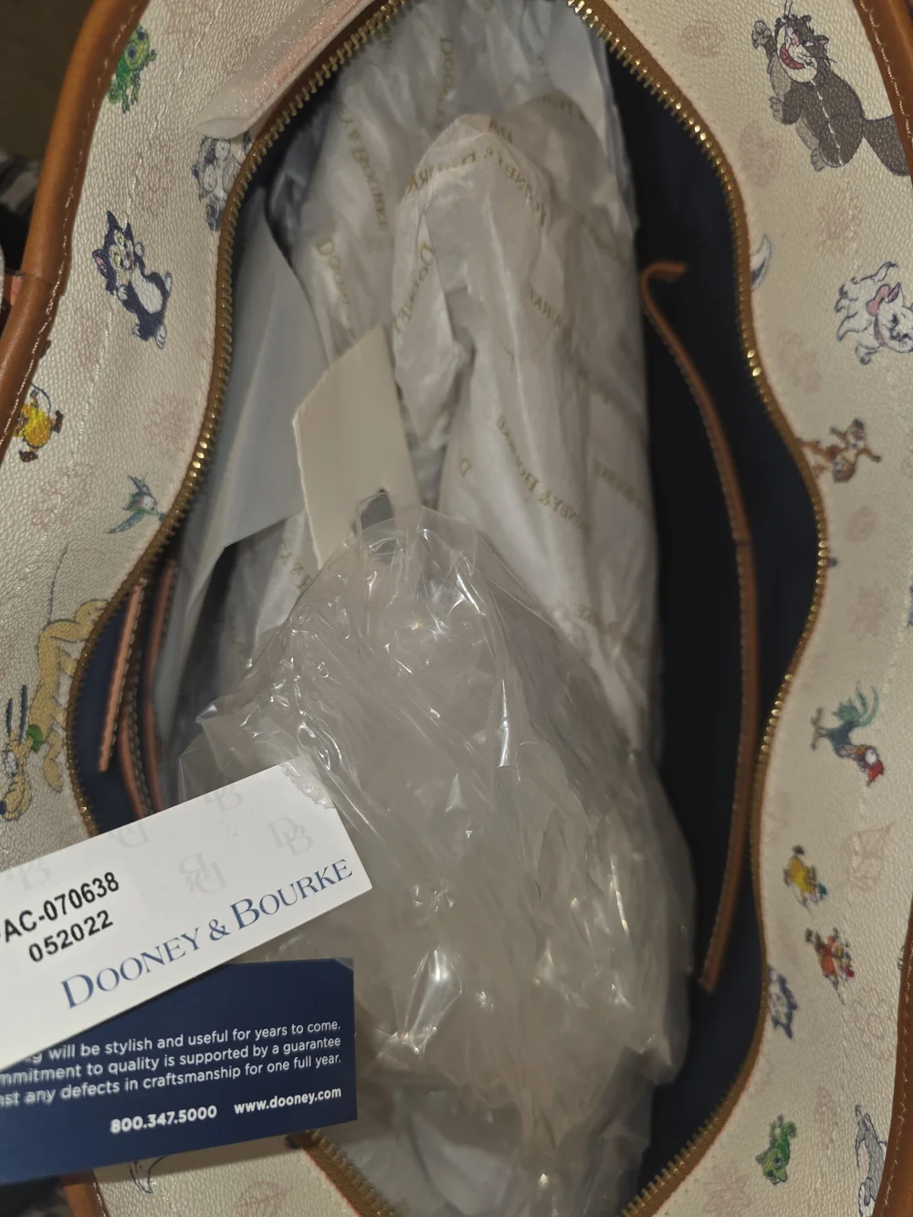 Dooney & Bourke Cream Disney Critter Print Tote with Brown Trim - Picture 3 of 3